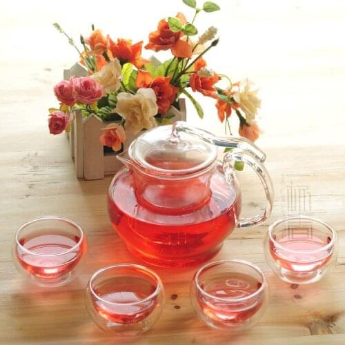 Beautiful 600ml Glass teapot with infuser/filter+ 4/6 Cups,tea set for brew white/flower/matcha/black/green/Chinese/puer tea