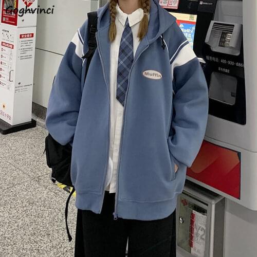 Winter Plus Velvet Women Jackets Hooded Zipper Couples Warm Oversize Loose BF Preppy Style Coats Student Cozy Thick Street Wear