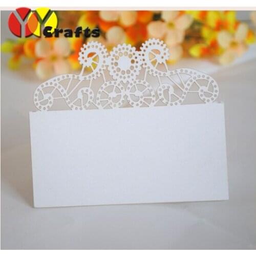 Laser cutting newest floral lace design white color free name logo place card seat card for party favor with small pearls