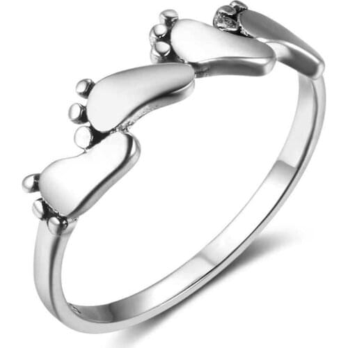 LByzHan 100% Real Sterling Silver Little Baby Feet Rings 2020 New Design Cute Lucky Silver Ring For Women Gift CMR934