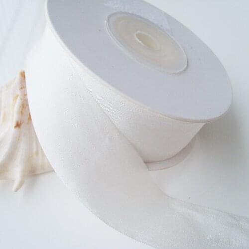 100mts/roll,100% Pure Silk Ribbon for Embroidery Handcrafts Art,Double Face Taffeta Natural Off White 2-50mm