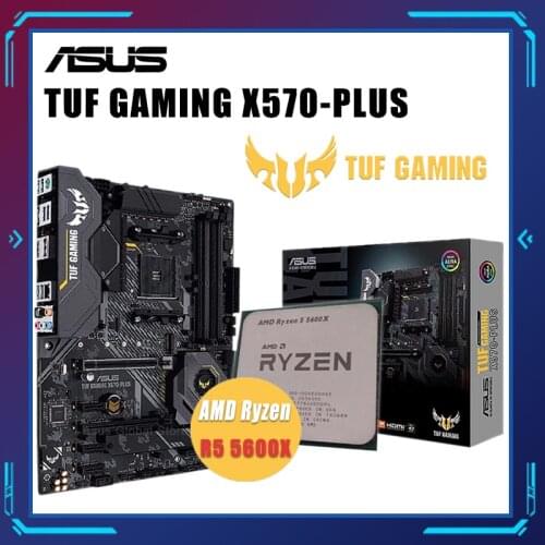 Asus TUF GAMING X570-PLUS Motherboard Placa-mãe e AMD Ryzen 5 5600X Motherboard Set 3.7GHz Six-Core AMD X570 Mainboard Set New