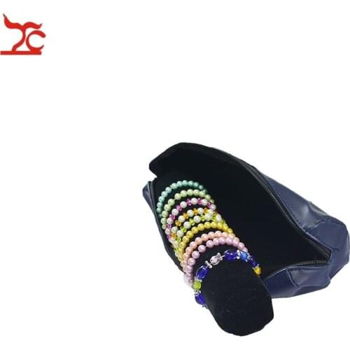 Fashion Jewelry Display Storage Case PU Zipper Bag Velvet Bar Bracelet Holder Velvet Bangle Watch Organizer Travel Roll Bag