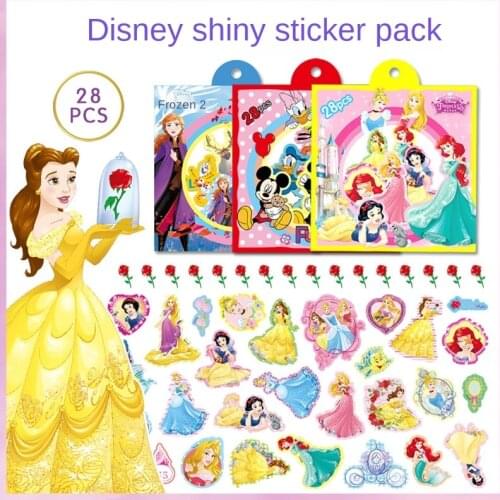 Disney 28 Fairy Tale Princess Flash Powder Stickers Pack Animation Cute Cartoon Stickers Refrigerator Stickers