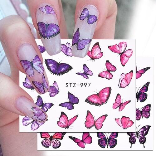 1 PC Pink Purple Butterflies Nails Art Manicure Stickers Decals 3D Spring Summer Theme Flowers Nail Slider Decor Decoration