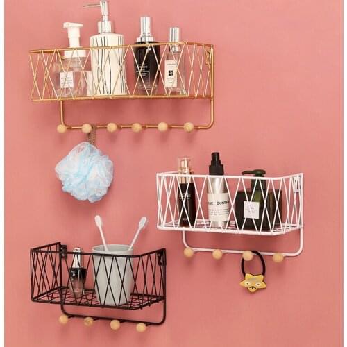 Nordic Iron Mesh Wall Shelf No Punching Living Room Kitchen Wall Hanging Storage And Finishing Shelf