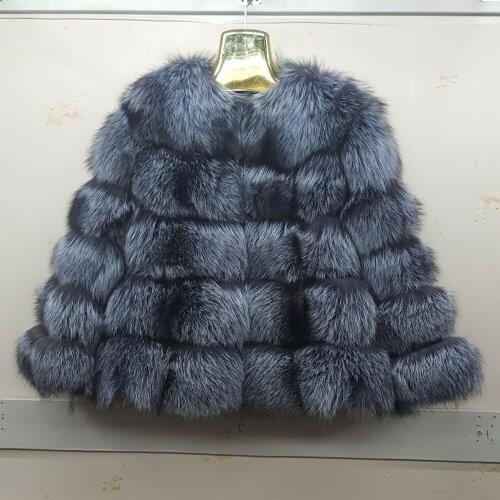 New brand True natural silver fluffy fox fur striped vest jacket lady leather jacket or Silver fox coat