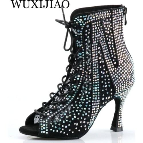 WUXIJIAO Fashion Salsa Jazz Tango Outdoor Indoor Social Latin dance shoes for dancing women teachers high heels dance boots