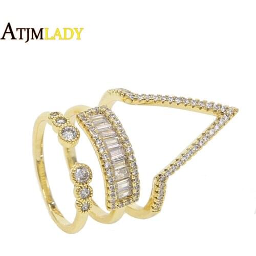 Direct Selling Top Fashion Rings V CZ Set Rings Wholesale Dainty Women Jewelry Filled Square Aaa Thin Band Finger Ring