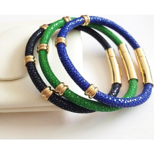 Luxury Natural Mens Genuine Stingray Leather Bracelet with 316L Stainless Steel Clasp for Women Bracelet Jewelry BL-06978