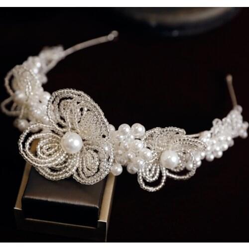 Pearl Crown Bridal Wedding Hair Band Accessories Headwear Crystal Headband Diadema Crowns For Girl Tiara Bands Bijoux