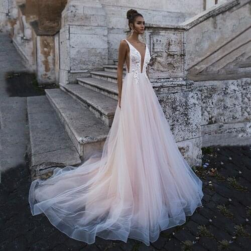 Sexy Deep V Neck Wedding Dresses A Line Africa New Lace Appliques Plus Size Tulle Bridal Gowns Custom Made