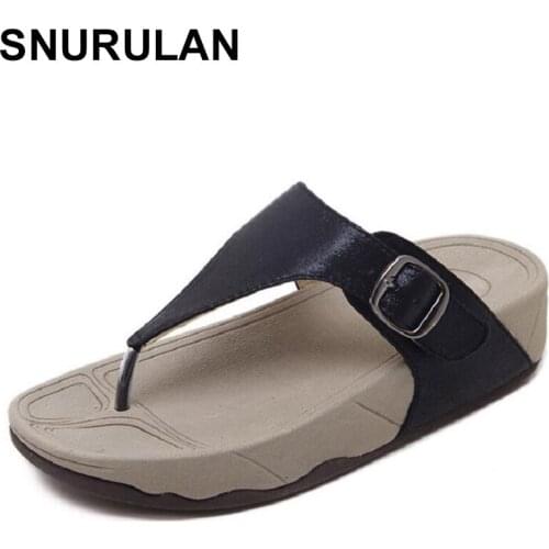 SNURULAN Stylish student womens slippers with a buckle; sandals with T-strap; light platform shoes with thick soles