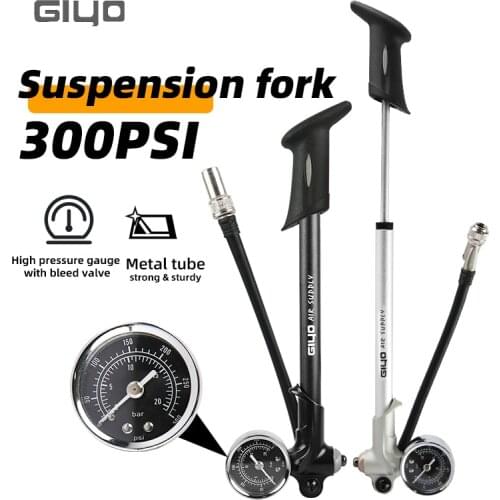 GIYO GS-02D High Pressure Bicycle Pump 300PSI Mini Hand Air Shock Pump with Lever Gauge for Fork & Rear Suspension Pump