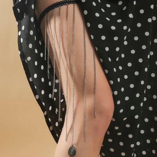 Vintage Simple Silver Color Metal Long Chain Tassel Leg Chain Body Jewelry For Women Drop Water Shape Pendants Thigh Chain Gifts