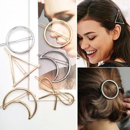Fashion Hollow Geometric Hair Clip for Women Elegant Triangular Moon crown Circle Metal Barrette Stick Hairpin Head Accessorie