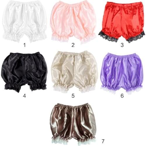 Women Imitation Silk Bloomers Ruffles Lace Trim Panties Victorian Pumpkin Shorts Solid Color Dance Dress Split Skirt Pettipants