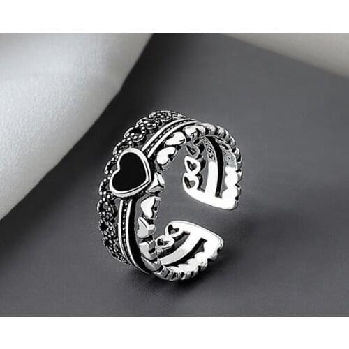 Vintage Silver Plated Width Rings for Women Couples Vintage Trendy LOVE Heart Multilayer Thai Silver Jewelry Party Gifts