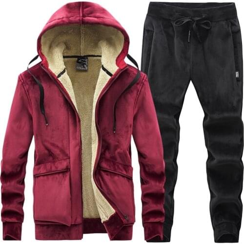 Winter Warm Sport Suit Men 2 Pieces/Set Winter Sportsuit New Thermal Hoodies Sets Fleece Tracksuit Windproof Gym Run Sportswear