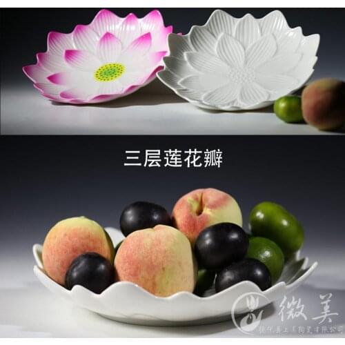 10 inch three layers of lotus Buddha fruit for fruit for fruit dish porcelain disc Buddhist decorative ceramic lotus