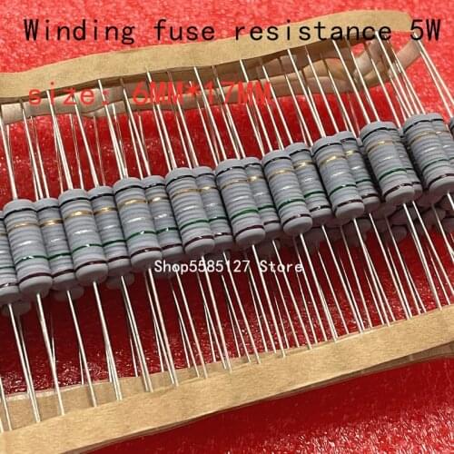 20PCS 5W 5% wire wound resistor Fuse winding resistance 0.1R 0.15R 0.33R 1R 2R 2.2R 3R 4.7R 5.1R 6.8R 10R 20R 22R 33R 47R 100R