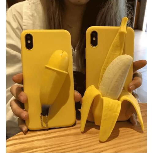 3D Stress Reliever Funny Peeled banana Phone Cases Cover For iPhone 12 Pro Max 6S 7 8 Soft back case for fundas iphone XR XS Max