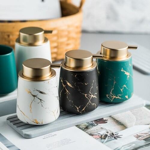 Bathroom Accessories Imitation Marble Stripe Ceramic Hand Sanitizer Bottles Liquid Detergent Dispenser Bottle Shampoo Bottle