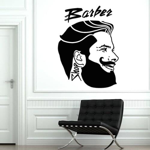 Barbershop Logotype Vinyl Wall Decal Haircut Male Hairstyle Head Hair Salon Wall Stickers Waterproof Art Room Decoration Z372