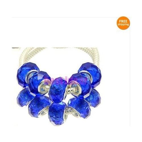 Free Shipping 50pcs Royal Blue Cut &Faceted Glass Beads Big Hole Fit European Charms Bracelet 14x8mm
