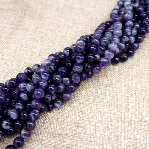 Natural Stone Beads Amethysts Purple Crystal Round Loose Beads For Jewelry Making 15.5" Pick Size 4/6/8/10/12 mm