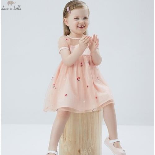 DBJ17244 dave bella summer baby girls cute bow embroidery dress children fashion party dress kids infant lolita clothes