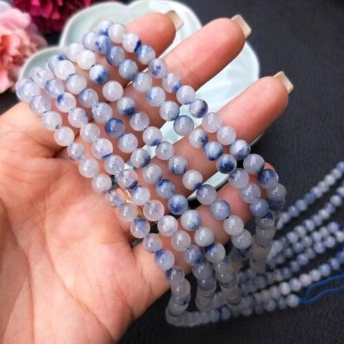 Blue hair crystal round 6-7mm 15inch for DIY jewelry making loose beads FPPJ wholesale beads nature gemstone