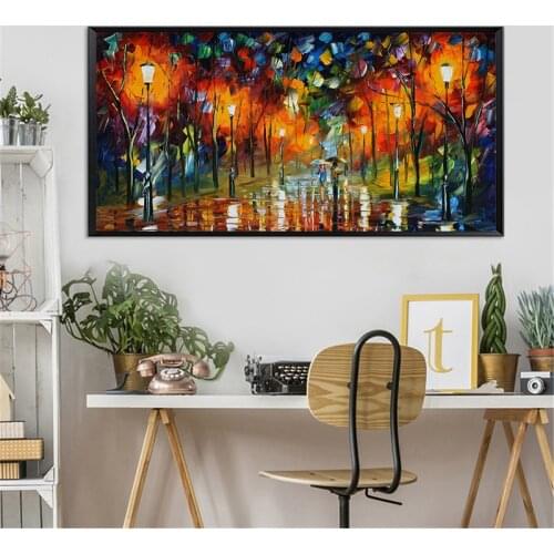 City Lights Night Scene Poster Street Art Abstract Oil Painting Canvas Art Paint Wall Pictures for Living Room Home Decoration