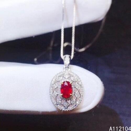 KJJEAXCMY fine jewelry 925 Silver inlaid Natural ruby women vintage fashion OL style oval gem necklace pendant support detection