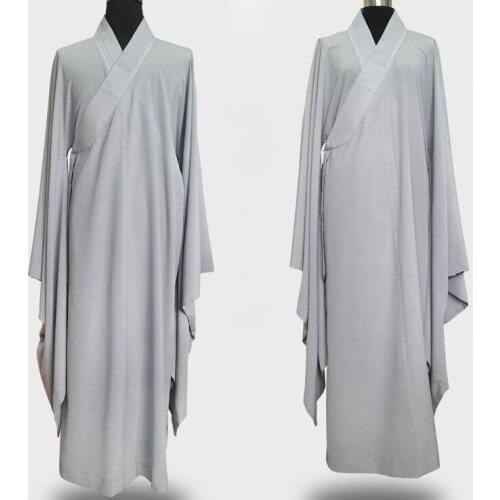 UNISEX Wide-Sleeve 5color buddhist shaolin Monk robe Lay meditation nun haiqing martial arts suit gown black/brown/gray