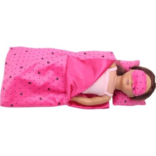 18 inch Girls doll Bedding little magenta bed quilt pillow eye mask American newborn dress Baby toys fit 43 cm baby dolls c292