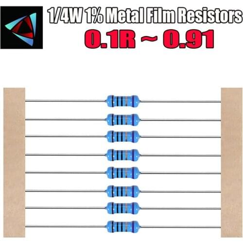 100pcs 1/4W 1% Metal film resistor 0.1 0.12 0.15 0.18 0.2 0.22 0.24 0.27 0.3 0.33 0.36 0.39 0.43 0.47 0.5 0.56 0.62 0.68 ohm