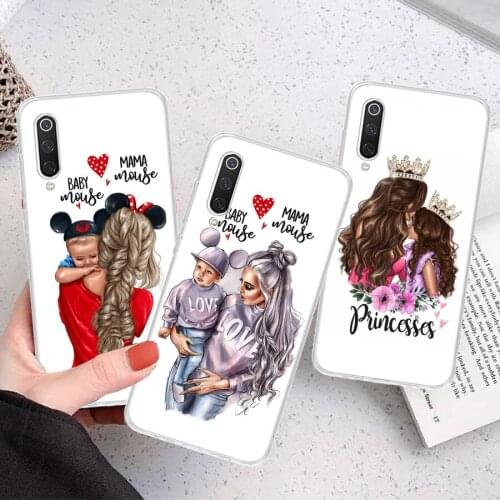 Super Mom Baby Fashion Girl Silicon Phone Case For Xiaomi Note 10 Mi 11 9 8 CC9 10T 9T 5X 6X A3 A2 A1 Lite Pro Poco F1 X3 Cover