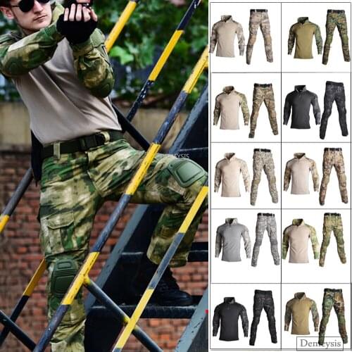 Men Tactical Uniform Military Army Combat Uniforms Security Shirt + Pants with Knee Elbow Pads Airsoft Shooting Hunting Suit