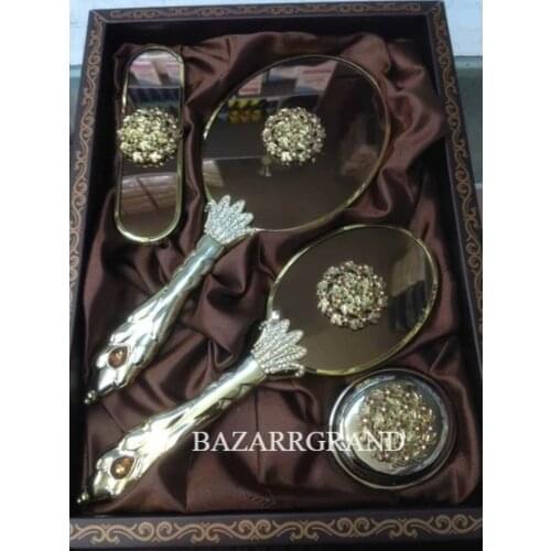 YOUR COMB SET WITH QUALITY COLOR TO ADD ELEGANCE TO YOUR STYLE Wreath Mirror Comb Set Gold FREE SHİPPİNG