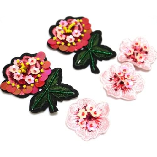 Fashion Handmade 3d flower rhinestone beaded patches for clothing DIY sew on patch embroidered applique floral sequins Parches