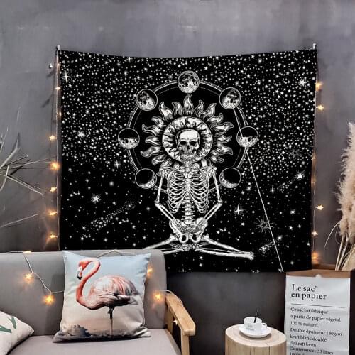 Skull Print Wall Tapestry Tapestries Wall Hanging Flower Psychedelic Tapestry Wall Hanging Decor Halloween Deco