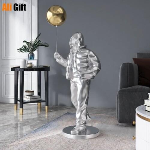 Nordic Style Originality Balloon Boy Floor Figure Statue Home Decoration Large Landing Living Room Decor Sculpture Figurine
