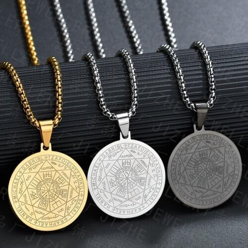 Pentagram Stainless Steel Necklaces Seven Archangels Pendant Necklace for Men Women Protection Amulet Jewelry Accessories Gift