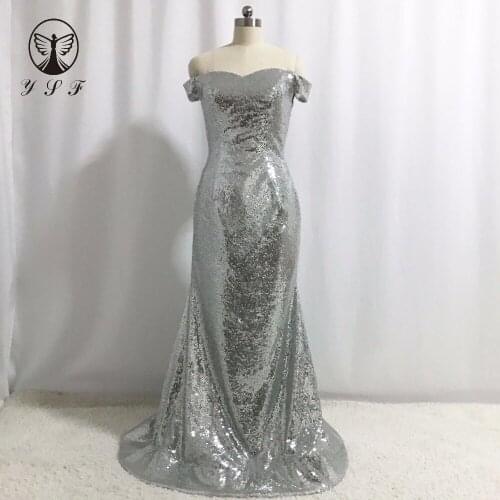 Simple but Elegant Silver Off the Shoulder Sweetheart Short Sleeve Bling Bling Mermaid Prom Dresses
