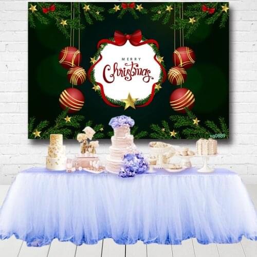 Merry Christmas Photography Backgrounds Red Balls Gold Little Stars Green Backdrops Photo Studio 7x5ft