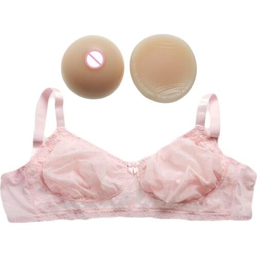 85 A cup drag queen silicone boobs false breasts form with lace bra pink black