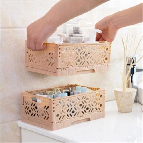 Folding Plastic Storage Box Collapsible Storage Container Desktop Cosmetic Basket Sundry Snack Box Home Office Organizer Box 1PC