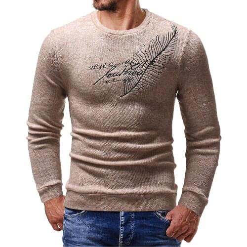 Sweater Men Pullover New Solid Color Jersey Leaf Embroidery Sweater Mens Slim Fit Knit Sweater