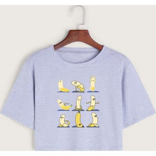 Funny Banana Womens Crop Shirt Cropped T-Shirt Crop Top Tee Summer Short Sleeve Cotton Tops Female Girls Graphic T-Shirts